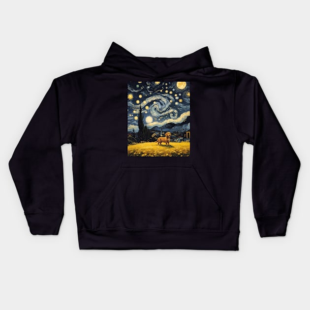 Starry Night Dachshund  Dog , Van Gogh Dachshund Art Kids Hoodie by VisionDesigner